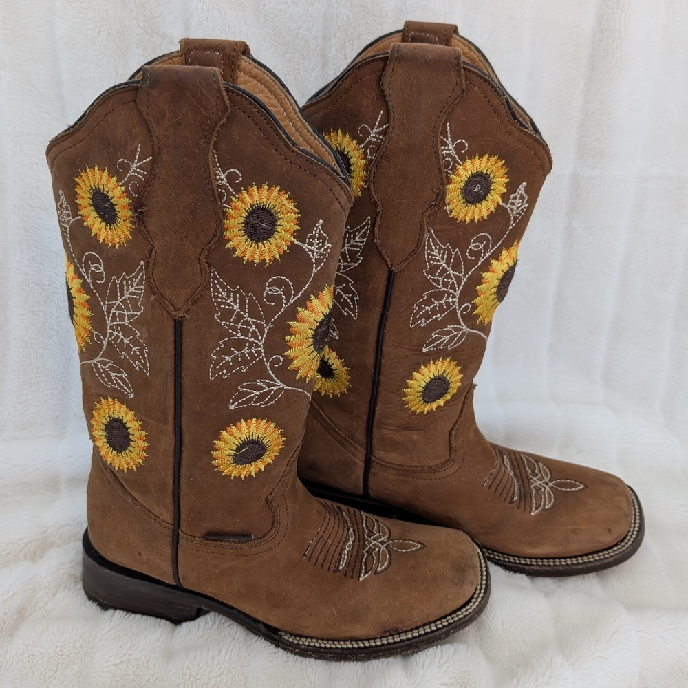 El Malcreado Luciana Model Leather Boots With Sunflowers Size 6.5 - Picture 2 of 9
